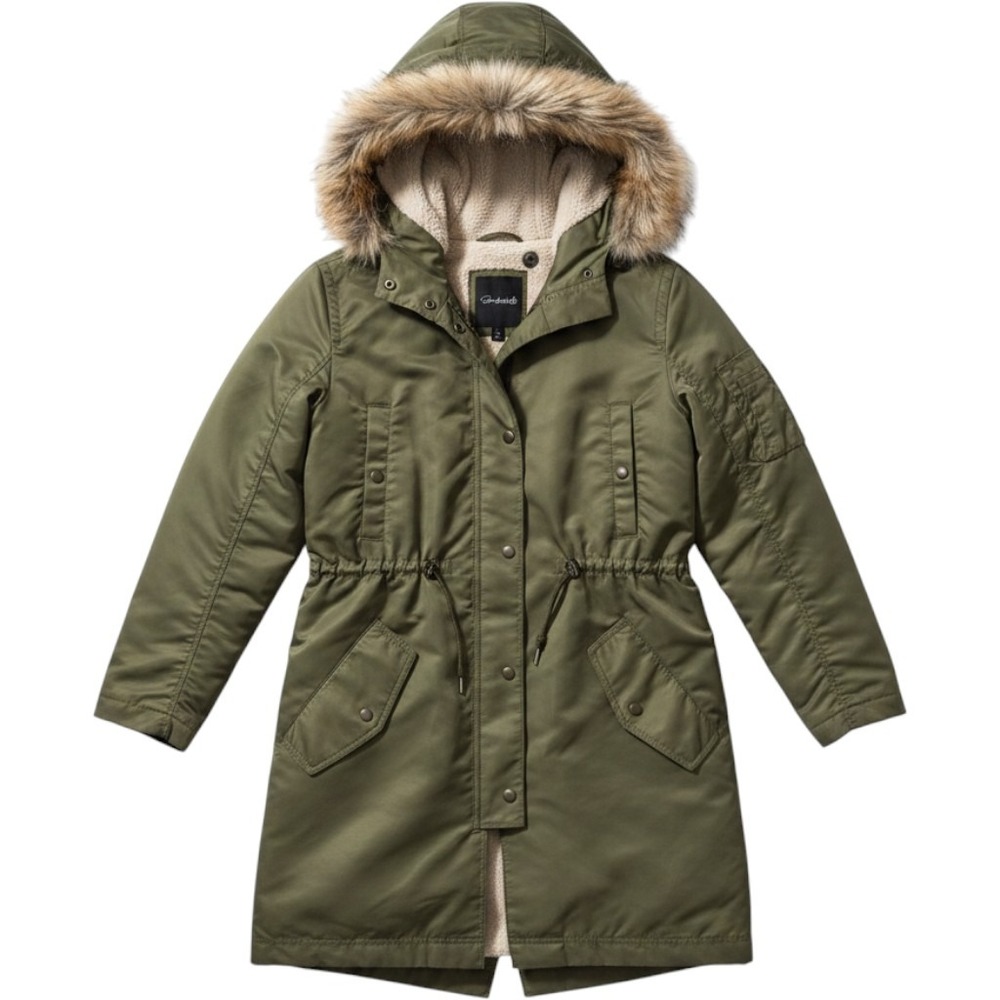 Madewell Parka Jacket‎ Small Olive Green Sherpa Lined Faux Fur Hood Gorpcore